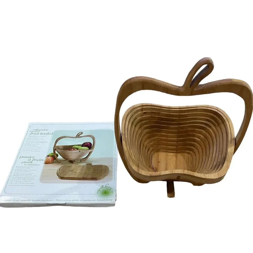 Collapsible Bamboo Fruit Basket Folding Bowl & Trivet Hot Plate